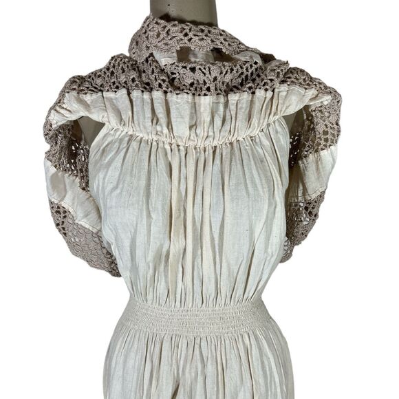 Vintage Monica Richards Boho Mexican Off Shoulder Linen Dress Cottage Ethnic - Picture 5 of 10